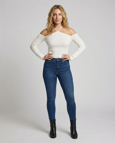 Damen Stricktop Schulterfrei Gerippt