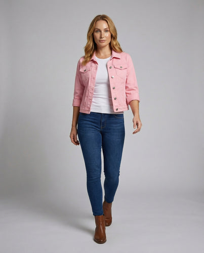 Damen Jeansjacke Cropped Trucker Stil