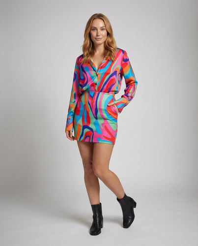 Damen Zweiteiler Set Satin Bluse Minirock