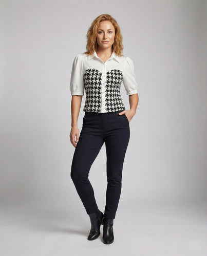 Damen Hemdbluse Korsett Hahnentritt