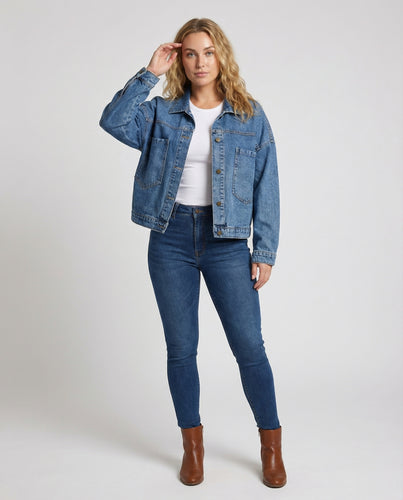 Damen Jeansjacke Kurz Boxy