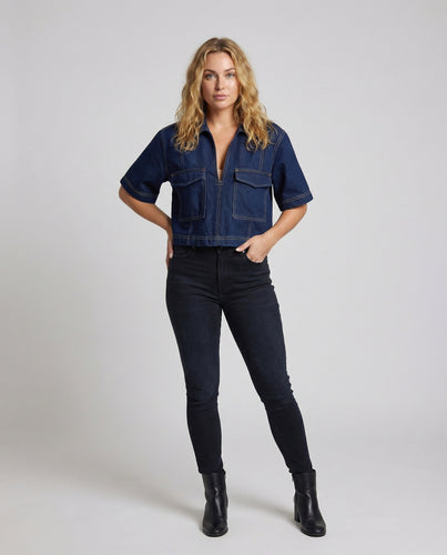 Damen Jeansjacke Kurz Reißverschluss