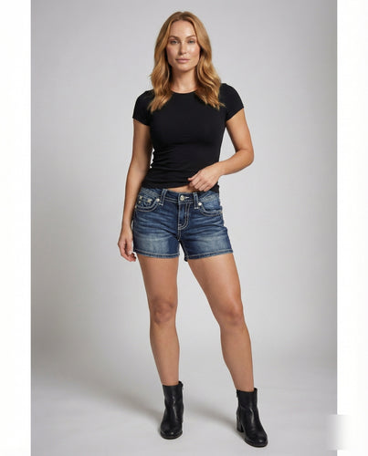 Damen Denim Shorts Nieten Strass