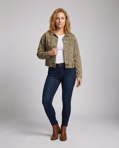 Damen Jeansjacke Perlen Strass