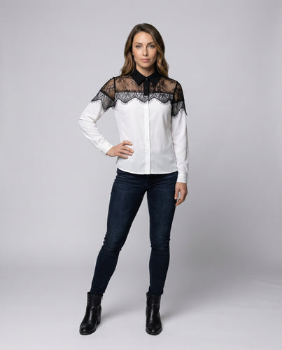 Damen Hemdbluse Spitze Transparent
