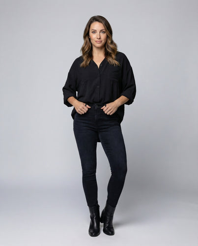 Damen Hemdbluse Lang Crinkle