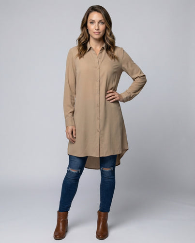 Damen Hemdblusenkleid Lang Asymmetrisch