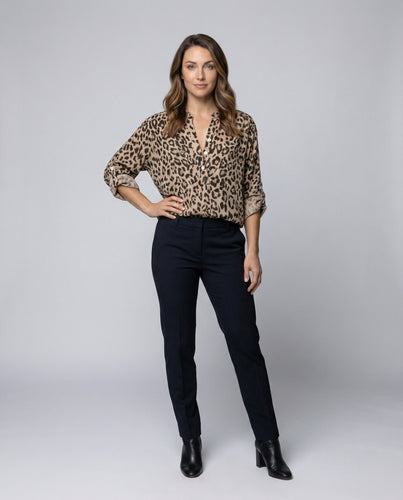 Damen Bluse Leomuster V-Ausschnitt