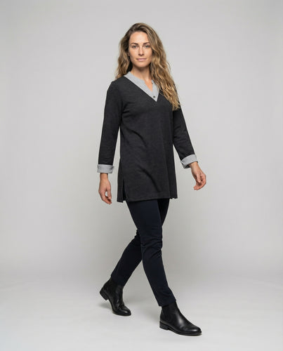 Damen Tunika Longline V-Ausschnitt
