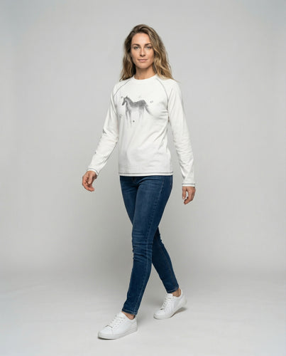 Damen Langarmshirt Aquarell Pferdeprint