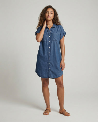 Damen Hemdblusenkleid Jeans Lässig