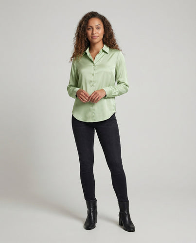 Damen Satin-Hemdshirt Lässig Revers