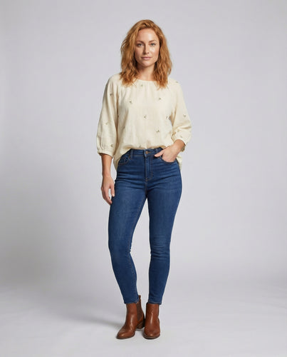 Damen Chiffon-Tunika Locker Blumenstickerei