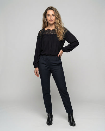 Damen Carmen-Bluse Luftig Spitzen