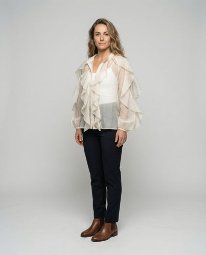 Damen Chiffonbluse Luftig Volants