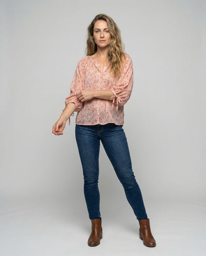 Damen Chiffonbluse Luftig V-Ausschnitt