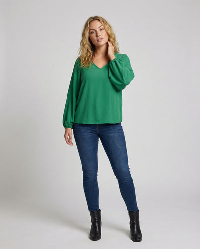 Damen V-Ausschnitt-Bluse Oversize Ballonärmel