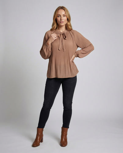 Damen Chiffonbluse Plissiert Schleifenkragen