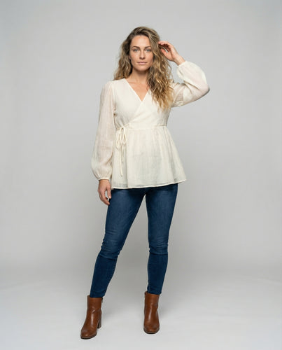 Damen Wickeltunika Semi-Transparent V-Ausschnitt