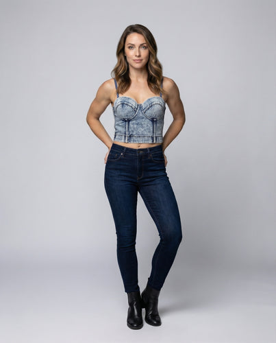Damen Denim-Bustier Tailliert Korsett Cups