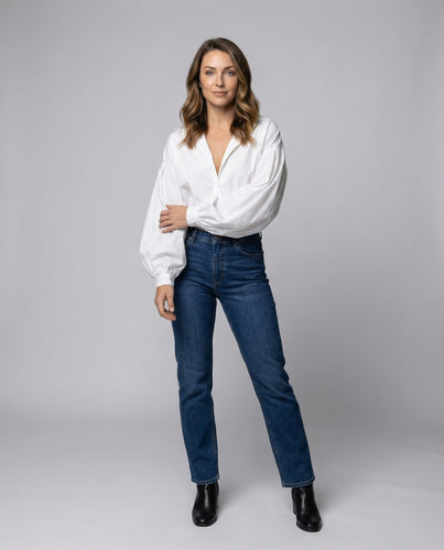Damen Drapé-Hemdbluse Tiefausgeschnitten Statement-Ärmel