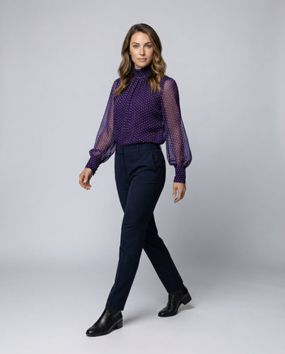 Damen Pünktchen-Chiffonbluse Transparent Rüschenmanschetten