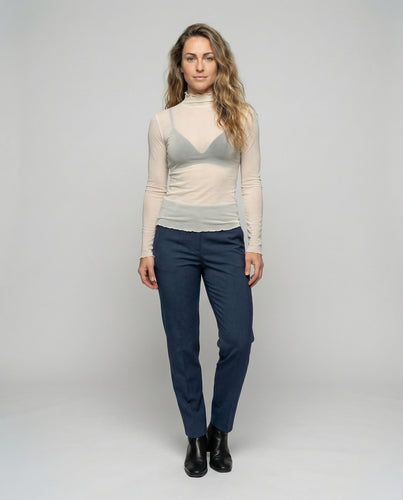 Damen Mesh-Langarmshirt Transparent Stehkragen