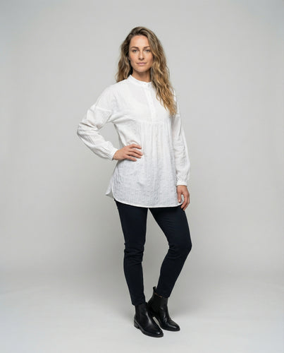 Damen Tunika-Bluse Stehkragen Empire-Taille