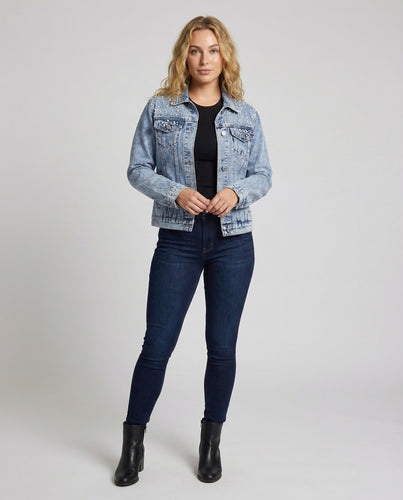 Damen Denimjacke Veredelt Perlen Nieten