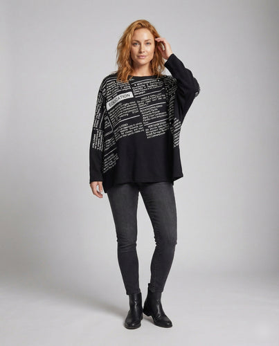 Damen Langarmshirt Weit Zeitungsprint