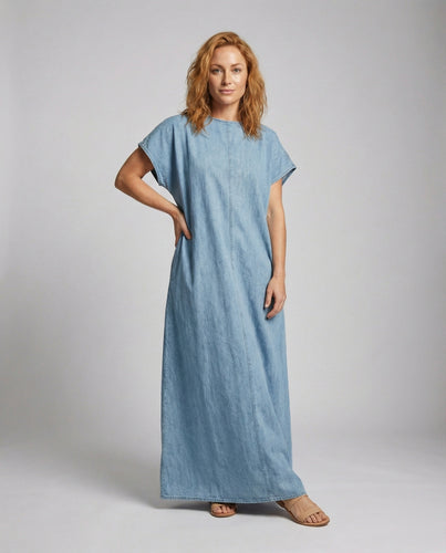Damen Kaftankleid Weit Maxilänge Taschen