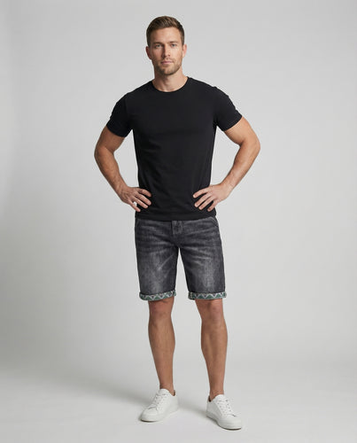 Herren Denim-Bermuda Knielang Umschlag Used