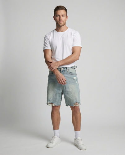 Herren Denim-Bermuda Lässig Retro-Verstellbar Fransen