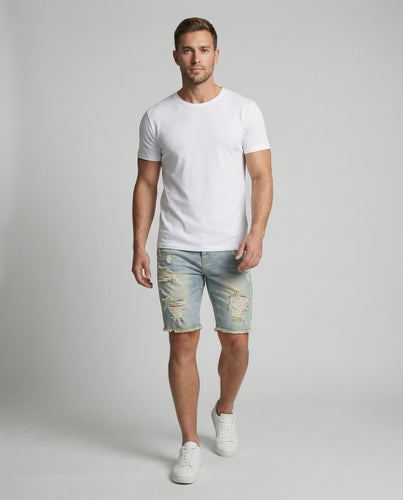 Herren Jeans-Bermuda Schmal Rissdetails Fünf-Taschen