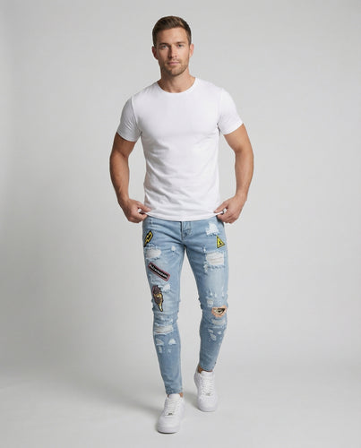 Herren Jeans Schmal Rissdetails Patches Stretch