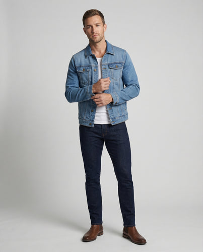 Herren Denimjacke Vintage Schmal Brustpattentaschen