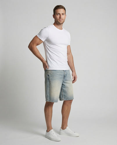 Herren Jeans-Bermuda Weit Knielang Verwaschen