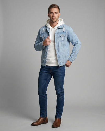 Unisex Jeansjacke Lagenlook Kapuze Fransen