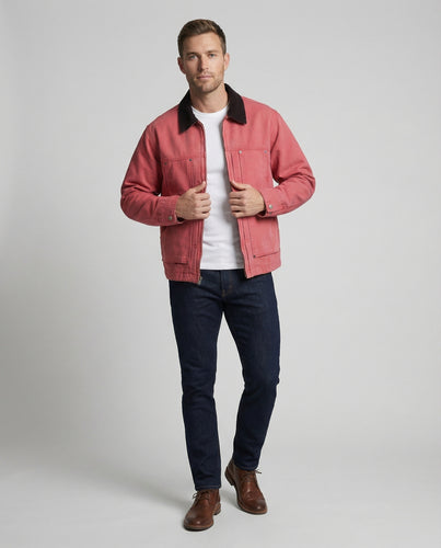Unisex Worker-Jeansjacke Leicht Cordkragen Reißverschluss
