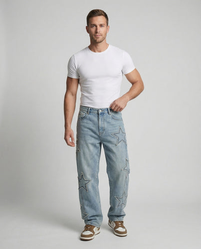 Unisex Baggy-Jeans Weit Stern-Applikationen