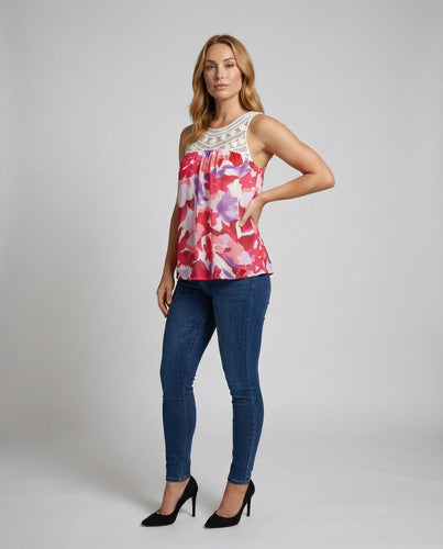 Damen Aquarell Bluse mit Häkelspitze