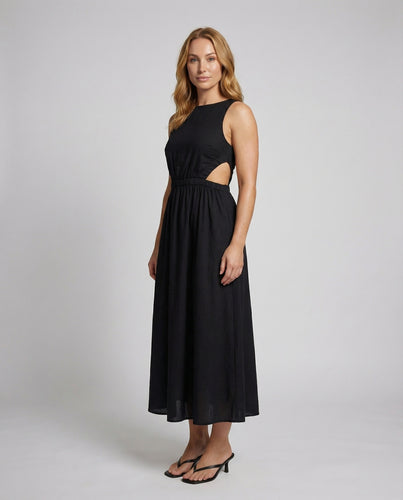 Damen Cut-Out Midikleid mit Elastikbund