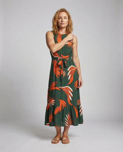 Damen Tropenprint Strandmaxikleid mit Stufensaum