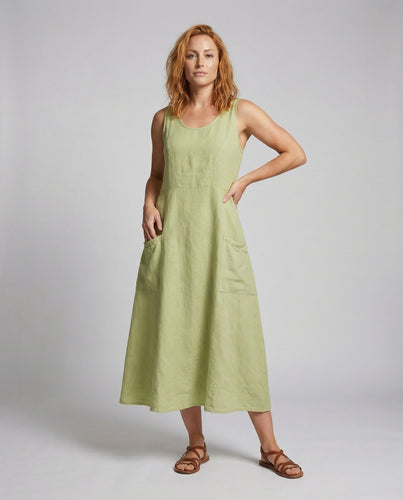 Damen Leinenmix Swingkleid mit Seitentaschen