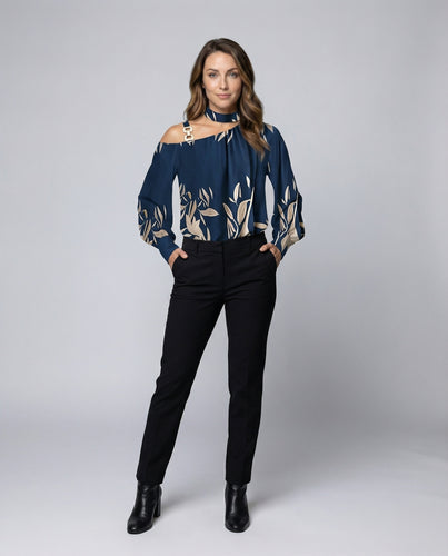 Damen Carmen Bluse mit Chokerkragen
