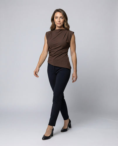 Damen Asymmetrisches Drapé-Top mit schrägem Saum