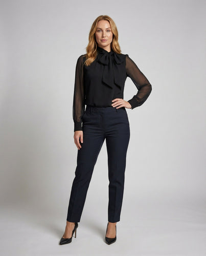 Damen Chiffonbluse mit Schleifenkragen