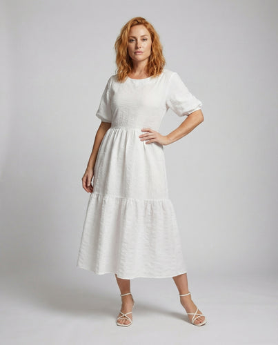 Damen Empire Stufenkleid mit Volantärmeln