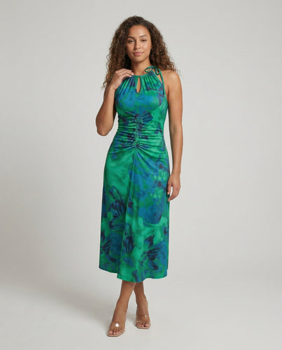 Damen Satin Halter-Midikleid mit Rückenausschnitt