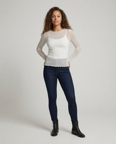 Damen Elastisches Netz-Oberteil mit Rundhals